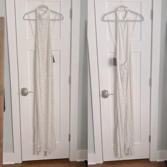 Retrofete Olivia Hand Beaded Sequin Halter Open Back Gown White NEW with tags - Picture 4 of 16